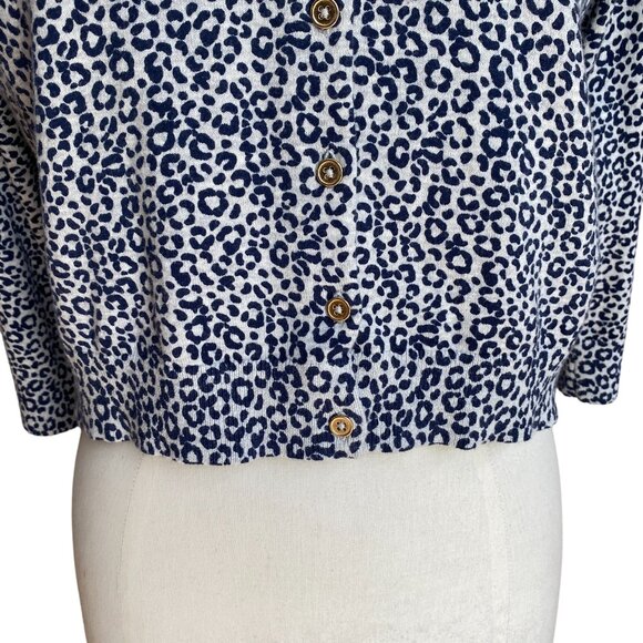 Boden Eldon Leopard Animal Print Cardigan Sz M French Navy Button Chic Mobwife-M - Picture 4 of 11